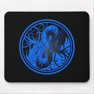 Flying Yin Yang Dragons - blauw en zwart Muismat