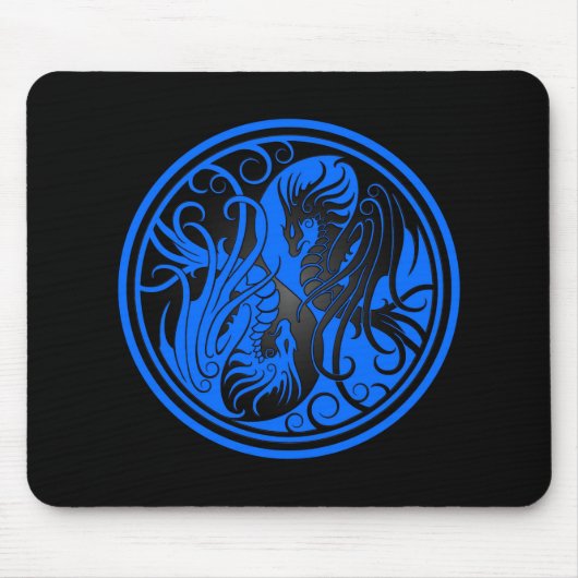 Flying Yin Yang Dragons - blauw en zwart Muismat (Voorkant)