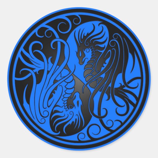 Flying Yin Yang Dragons - blauw en zwart Ronde Sticker (Voorkant)