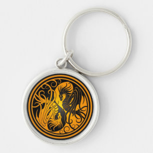 Flying Yin Yang Dragons - geel en zwart Sleutelhanger