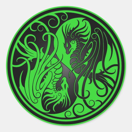 Flying Yin Yang Dragons - groen en zwart Ronde Sticker (Voorkant)