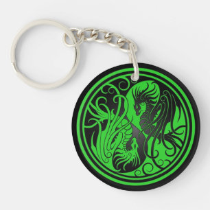 Flying Yin Yang Dragons - groen en zwart Sleutelhanger