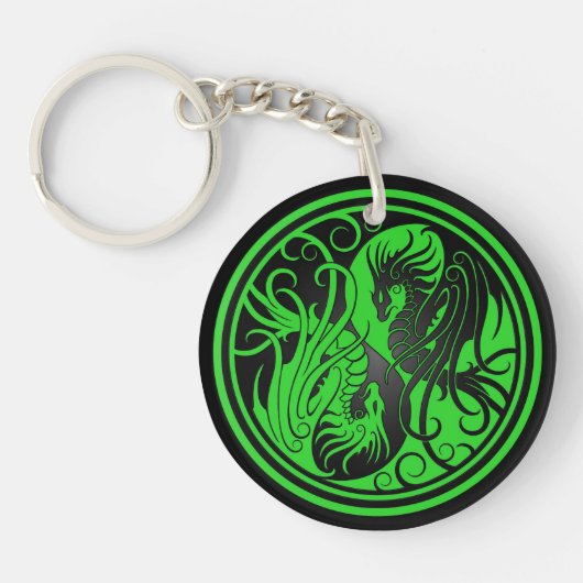 Flying Yin Yang Dragons - groen en zwart Sleutelhanger (Voorkant)