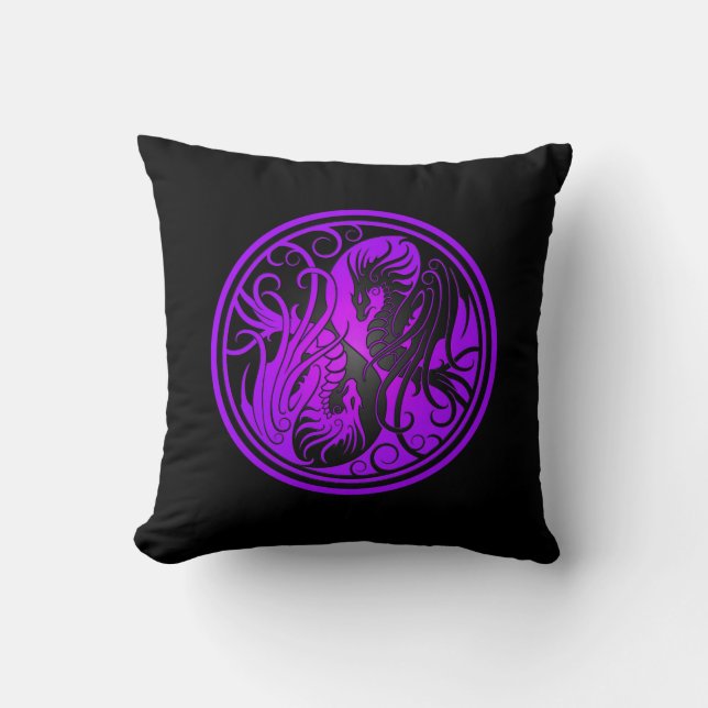 Flying Yin Yang Dragons - paars en zwart Kussen (Voorkant)