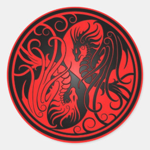 Flying Yin Yang Dragons - rood en zwart Ronde Sticker