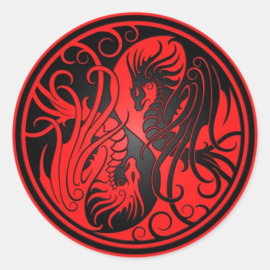 Flying Yin Yang Dragons - rood en zwart Ronde Sticker (Voorkant)