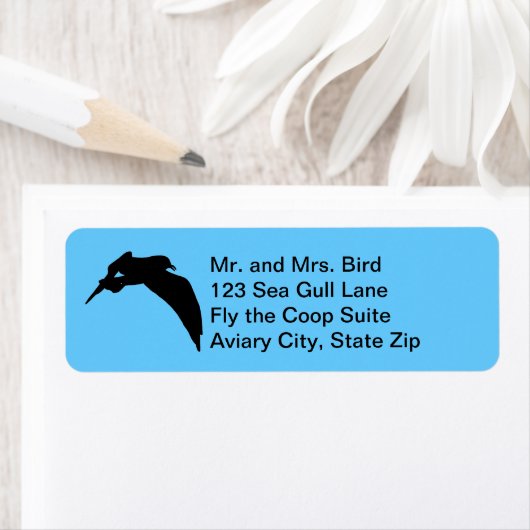 Flying Zee Gull Black Bird Silhouette Adres Etiket (Insitu)