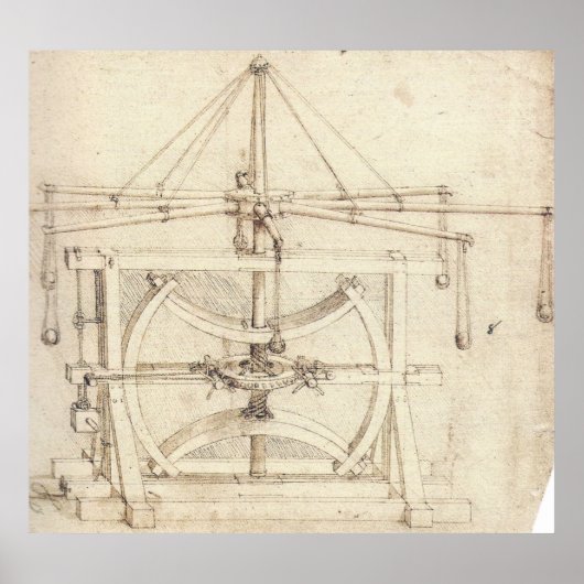 Flywheels Mechanische Tekening Leonardo da Vinci Poster (Voorkant)