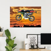 FMX Motocross Dirt-Bike Aerial Stunt and Sunset Poster (Thuiskantoor)