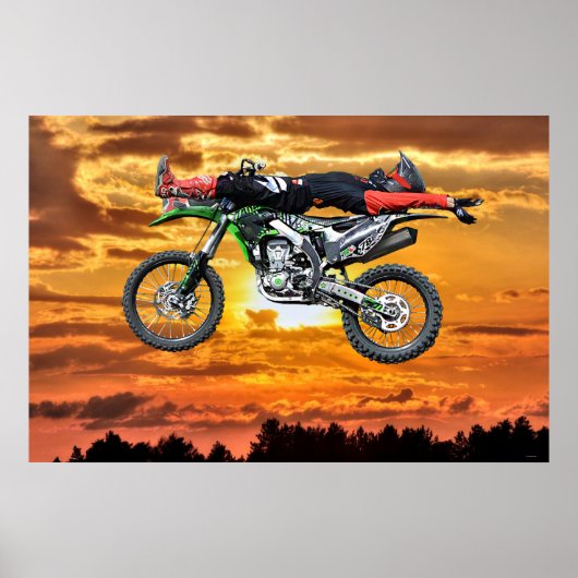 FMX Motocross Dirt-Bike Aerial Stunt and Sunset Poster (Voorkant)