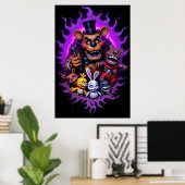 FNAF Animated Characters Gathering with Purple Poster (Thuiskantoor)