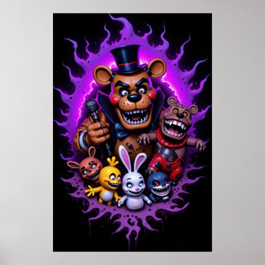 FNAF Animated Characters Gathering with Purple Poster (Voorkant)