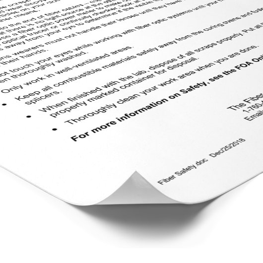 FOA-veiligheidsregels voor glasvezeloptische appar Poster (Hoek)