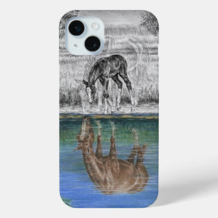 Foaalwaterreflectie van paarden iPhone 15 mini hoesje