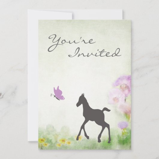 Foal and Butterfly Horse Baby shower uitnodiging (Voorkant)