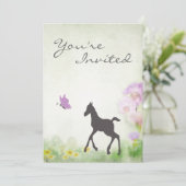 Foal and Butterfly Horse Baby shower uitnodiging (Staand voorkant)