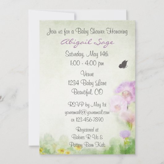 Foal and Butterfly Horse Baby shower uitnodiging (Achterkant)