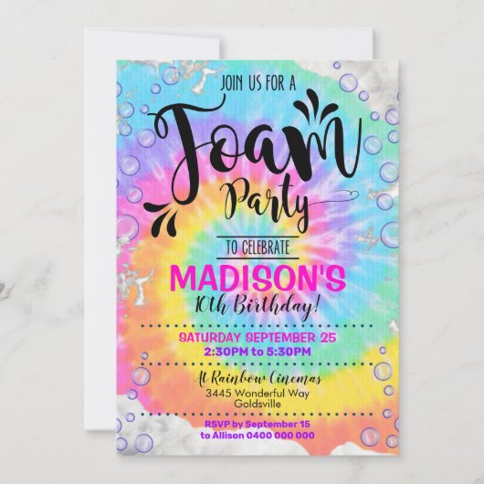 Foam Party Uitnodiging Meisje Rainbow Foam Invite (Voorkant)
