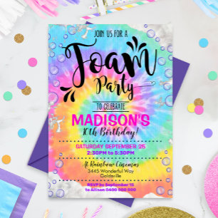 Foam Party Uitnodiging Meisje Rainbow Foam Invite