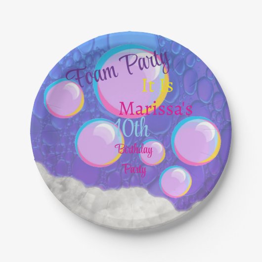 Foam Party Verjaardag Papieren Bordje (Voorkant)
