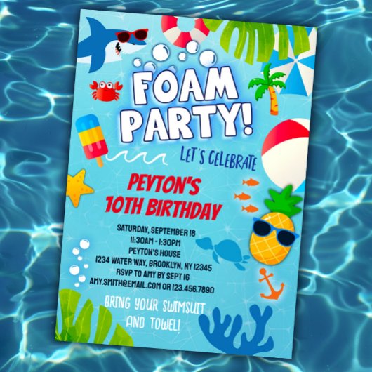 Foam Party Verjaardag uitnodiging voor jongens en