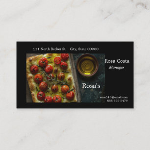 Focaccia met kerstomaatjes van bovenaf visitekaartje