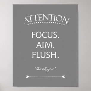 Focus Aim Flush Kinder Bathroom Sign Grey Poster