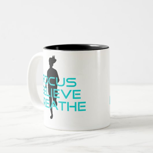 Focus Believe Breathe Aqua Tweekleurige Koffiemok (Voorkant links)