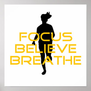 Focus gelooft Breathe Yellow Running Fitness Poster