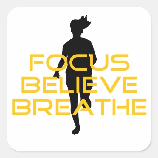 Focus gelooft Breathe Yellow Running Fitness Vierkante Sticker (Voorkant)