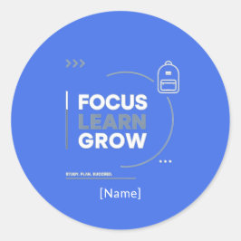Focus Learn Grow / Motivación y Éxito Escolar Ronde Sticker