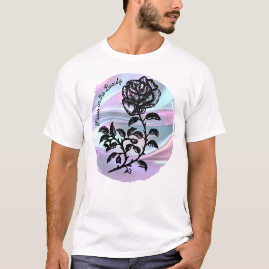 Focus op de Beauty - Pen en Ink Roos op Pastel T-shirt (Voorkant)