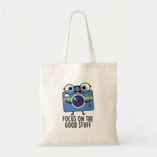 Focus op de goede dingen positieve camera woordspe tote bag