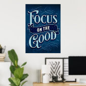 Focus op het goede - Inspire & Motivate Blue Poster (Thuiskantoor)
