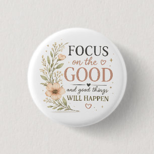 Focus op het Goede – Vintage Bloem Inspirerend P Ronde Button 3,2 Cm