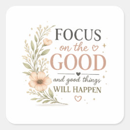 Focus op het Goede – Vintage Bloem Inspirerend P Vierkante Sticker