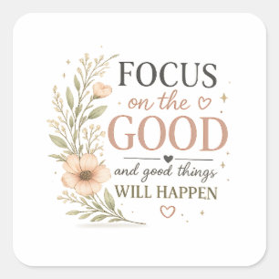 Focus op het Goede – Vintage Bloem Inspirerend P Vierkante Sticker