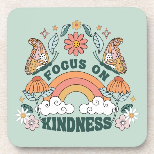 Focus op Kindness Groovy Graphic Bier Onderzetter (Voorkant)