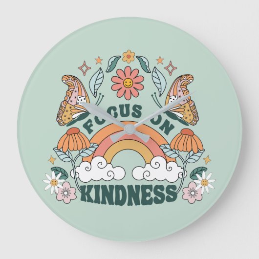 Focus op Kindness Groovy Graphic Grote Klok (Voorkant)