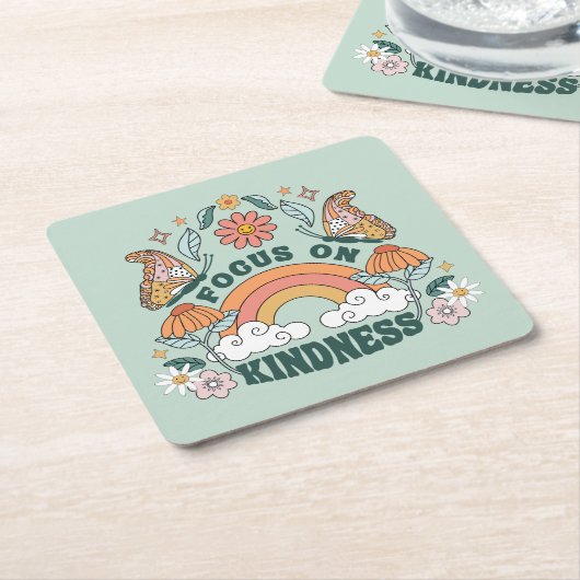 Focus op Kindness Groovy Graphic Kartonnen Onderzetters (Schuin)