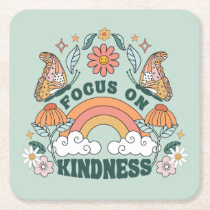 Focus op Kindness Groovy Graphic Kartonnen Onderzetters