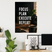 🎯 Focus Plan Uitvoeren Herhalen Succes Mentalitei Poster (Thuiskantoor)