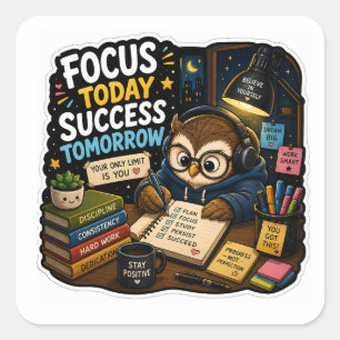 Focus Vandaag, Succes Morgen – Studeeruilsticker Vierkante Sticker