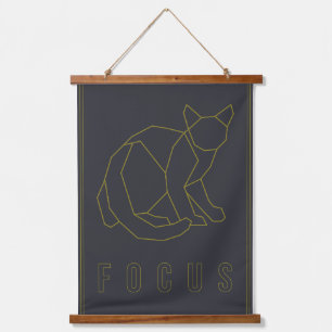 Focusbevestiging poster van een gele origami cat hangend wandkleed