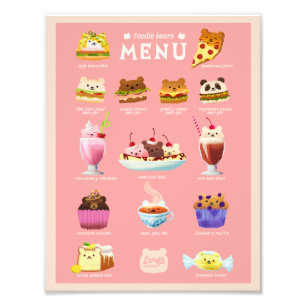 Fodie beren menu art print foto afdruk