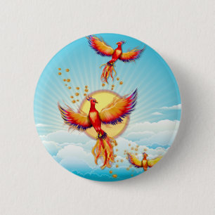 Foenix Fire Bird Rising Ronde Button 5,7 Cm