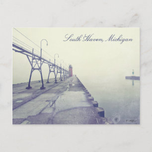 Fog Covered Pier South Haven Michigan Lighthouse Briefkaart