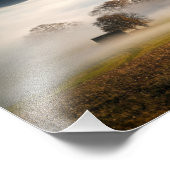 Fog Covered Shack in Meadow Foto Afdruk (Hoek)