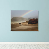 Fog en regenboog op de rivier de Oregon Canvas Afdruk (Insitu (Houten vloer))