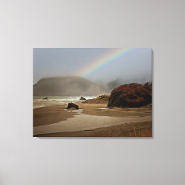 Fog en regenboog op de rivier de Oregon Canvas Afdruk